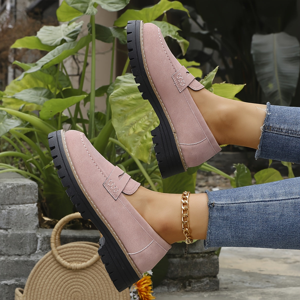 Women Vintage Penny Loafers Faux Leather Casual Slip-On Round Toe Durable EVA Sole