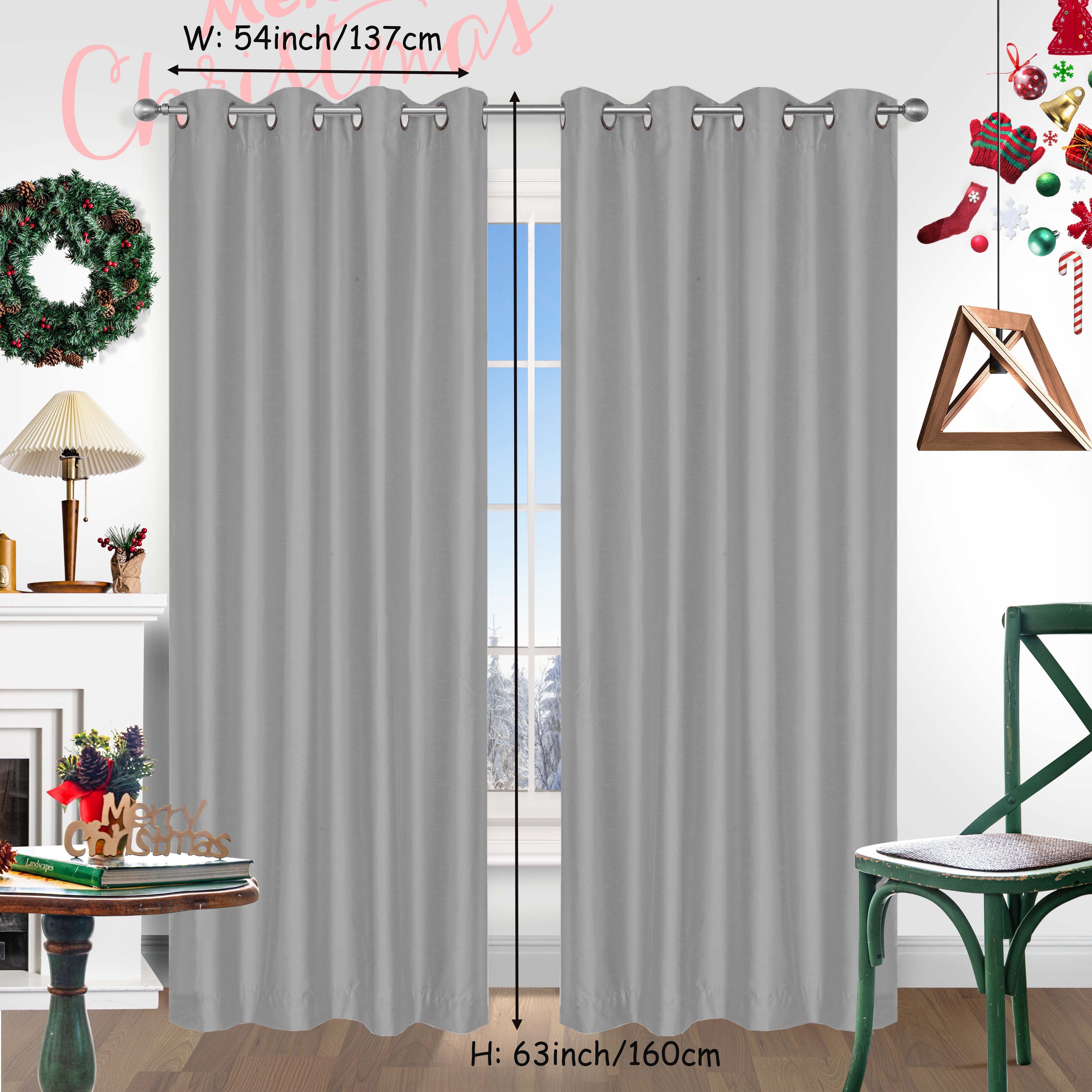 Red Christmas Curtains 2 Pieces Faux Silk Grommet Top for Living Room Bedroom Office