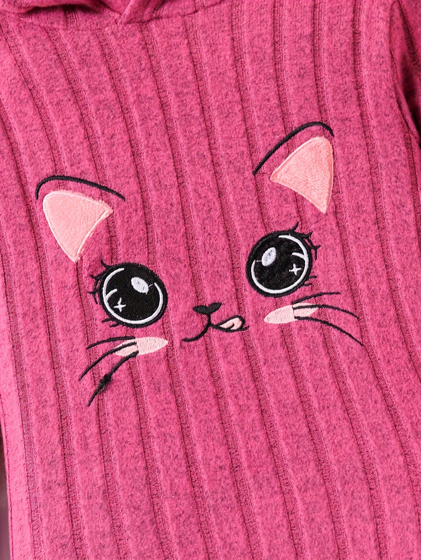 Kids' Cat Print Hooded Top and Soft Pants Set in High Stretch Polyester Knit for Kids 12 and Under