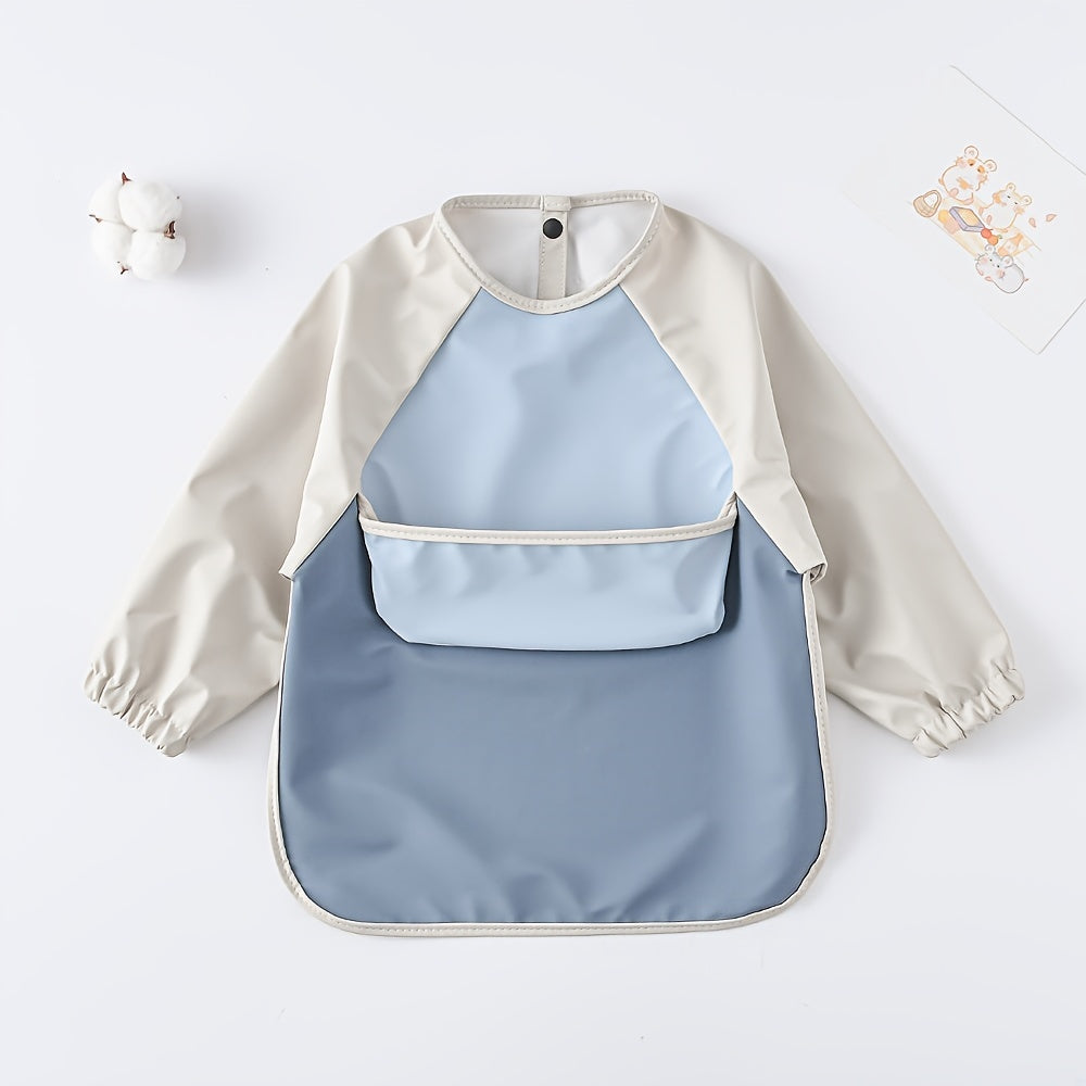 Baby Bibs Waterproof Long-Sleeved Smock Set Soft PU Material for Holiday Gifts