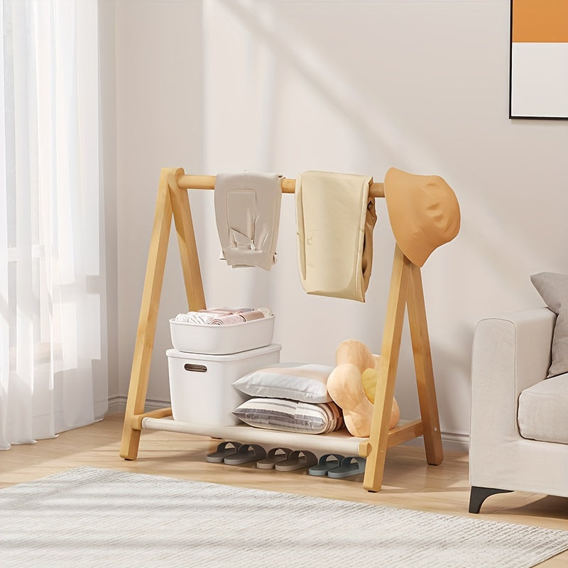 Foldable Wooden Coat Rack with Shoe Storage Freestanding Entryway Organizer