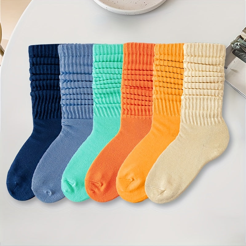 Women's Mid-Tube Socks 6 Pairs Solid Color Soft Comfortable Knee-Length