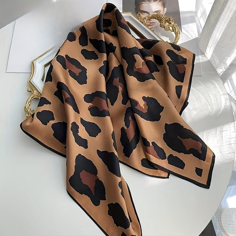 Leopard Print Neck Scarf for Women Coffee Color Sun Protection Fashion Accessory