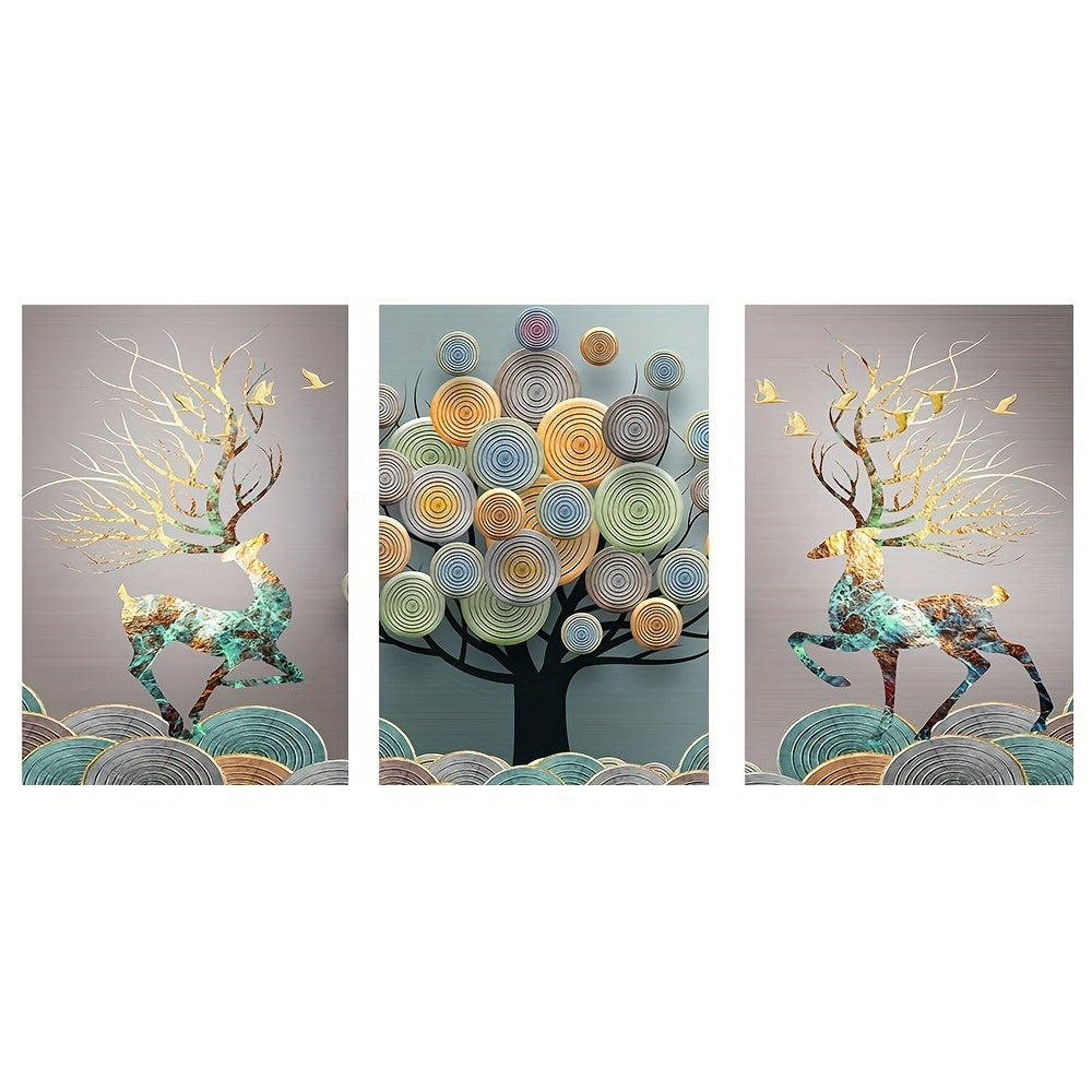 Frameless Canvas Wall Art Set of 3 Chinese Feng Shui Tree Portrait Decor for Living Room 15.7x23.6 Inches