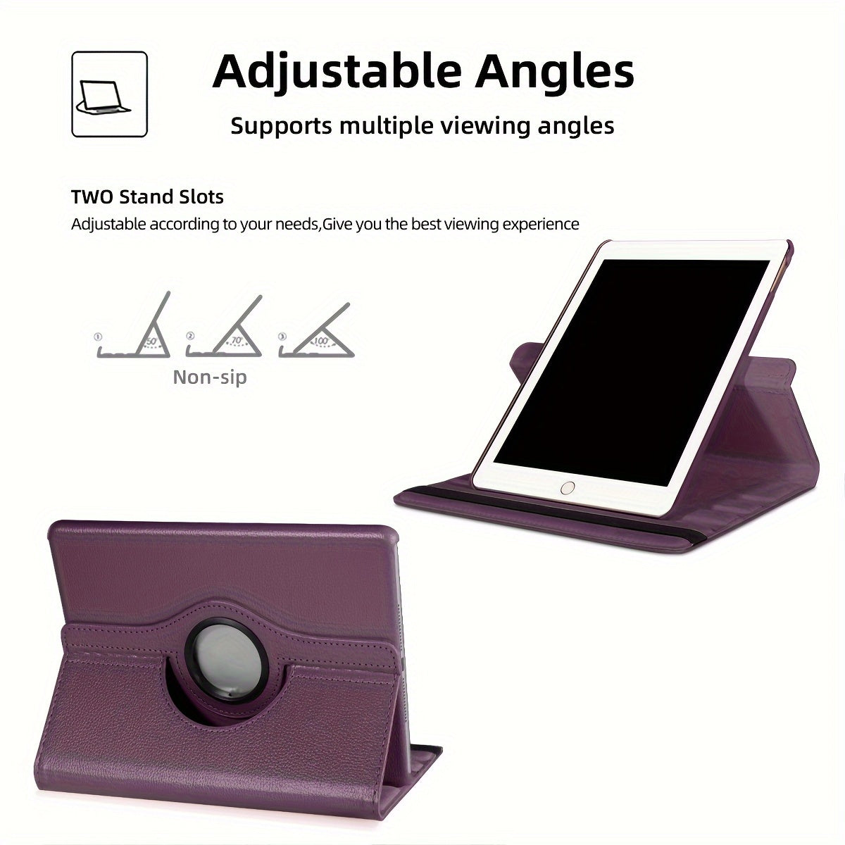 360° Rotating Lychee Pattern Tablet Case for iPad 10.2-inch 7th/8th/9th Gen Anti-Slip Magnetic Sleep Wake Multi-Angle Stand Lightweight Durable TPU