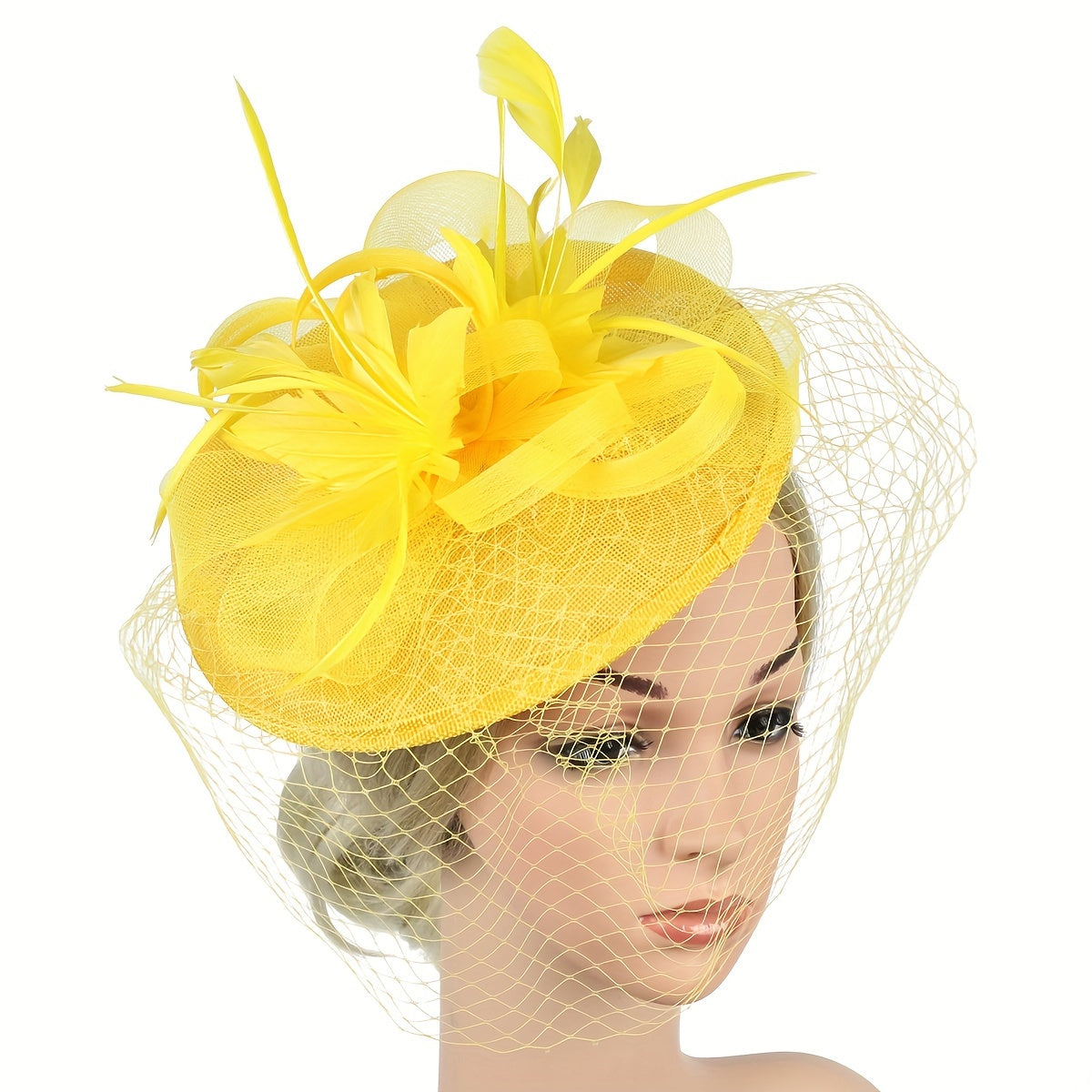 Women's Faux Feather Fascinator Hat with Veil for Parties and Special Occasions