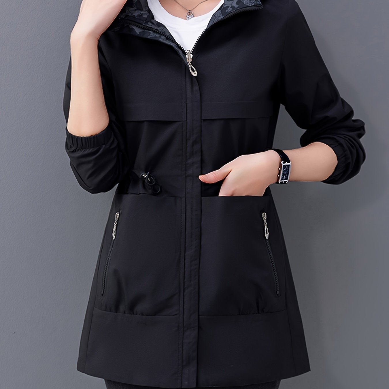 Women's Reversible Hooded Jacket Waterproof Windproof Polyester Spring Autumn Casual Lightweight