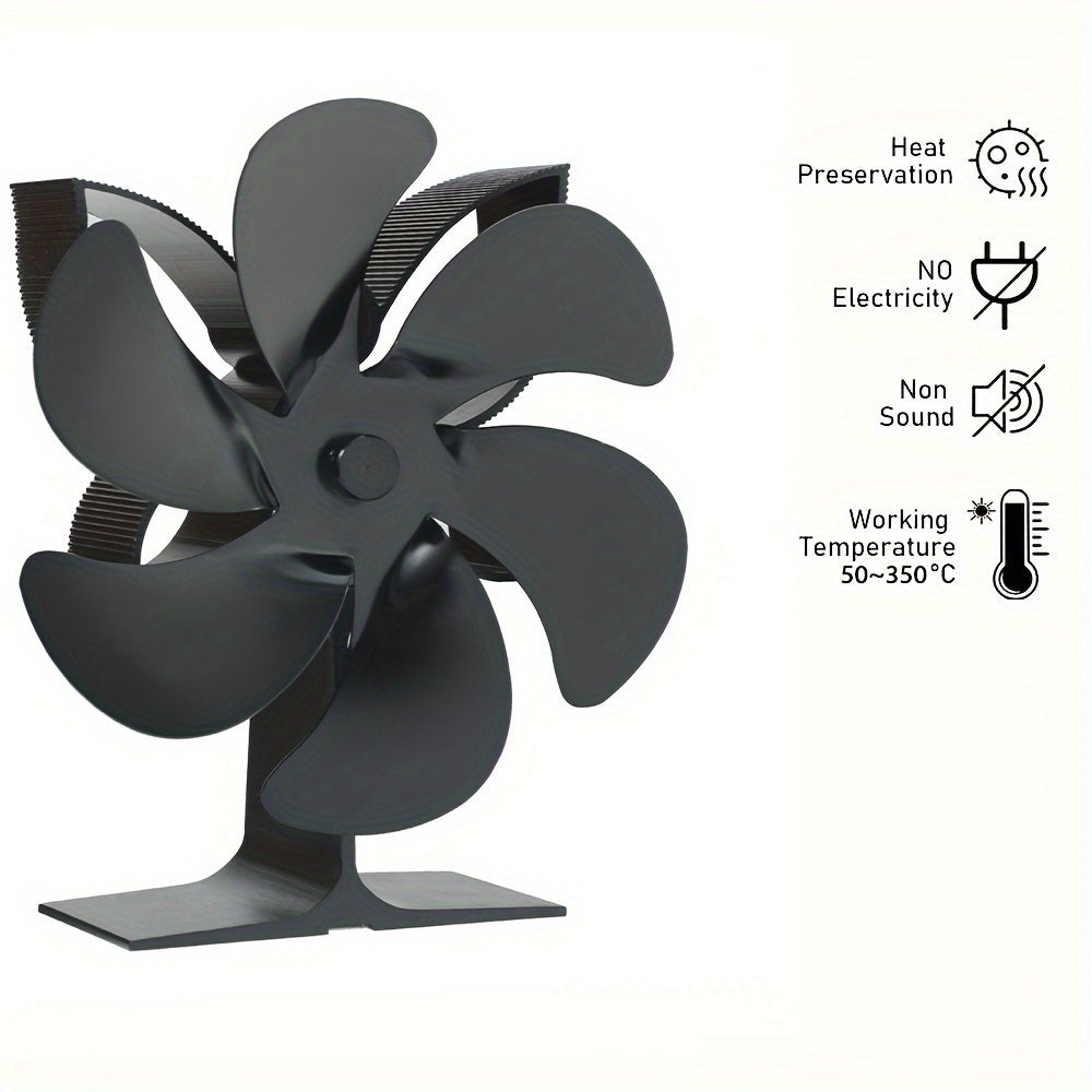 6-Blade Metal Wood Stove Fan with Remote, Air Circulation, No Electricity