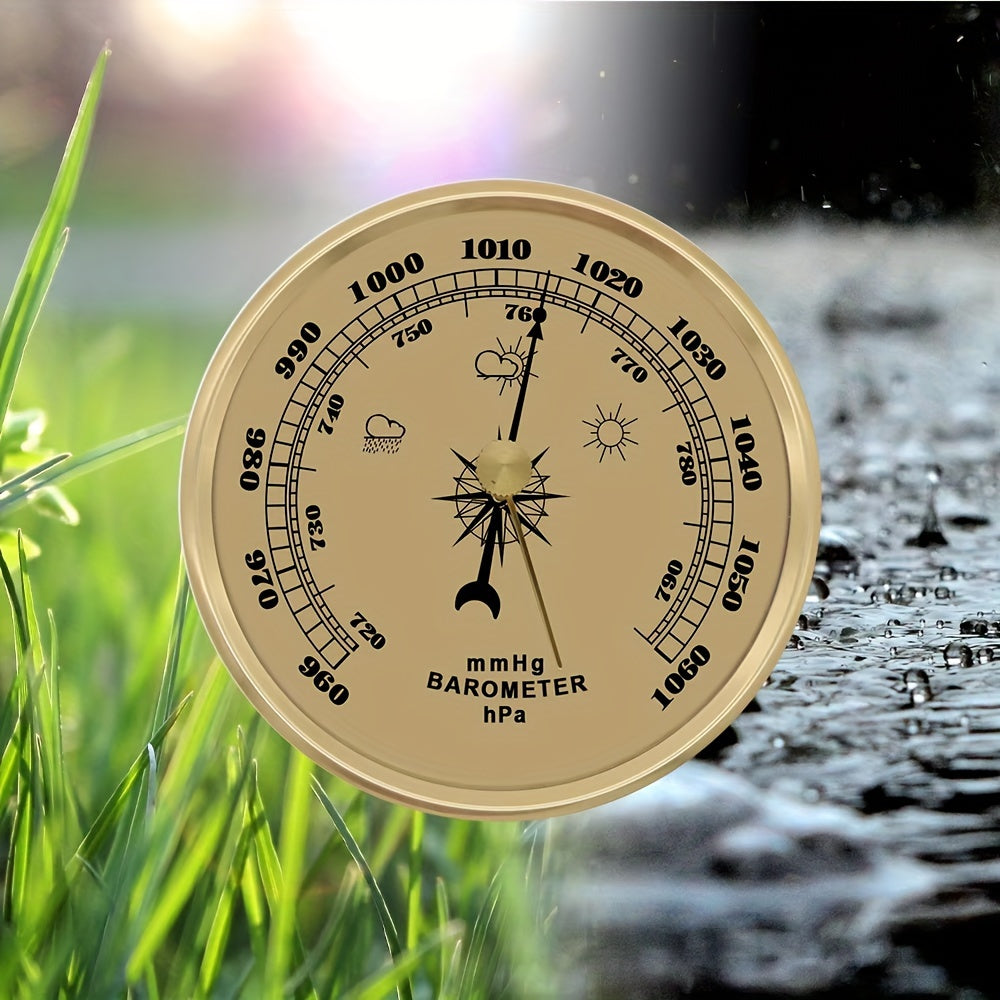 Klassik devorga o'rnatiladigan barometr, bosim o'lchagichi va simobsiz metall termometr, batareya talab qilinmaydi.