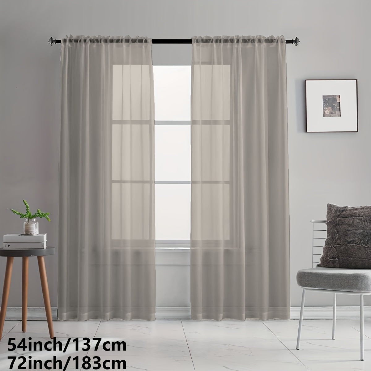 Juego de 2 paneles de cortina transparentes con bolsillos para barra, cortinas de voile para sala de estar y dormitorio