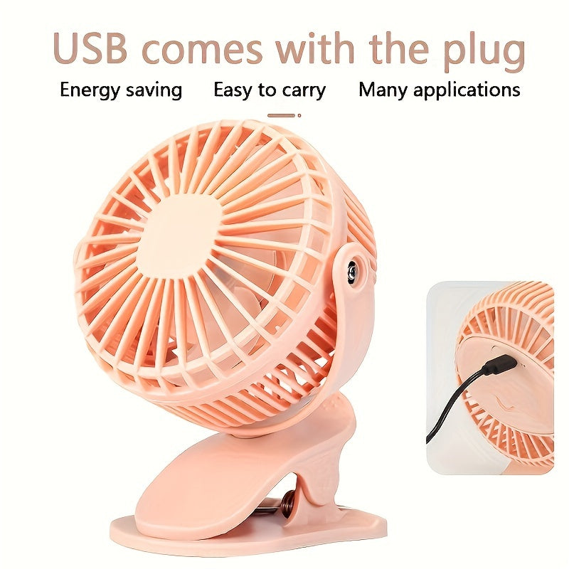 Mini Clip-On Fan Portable USB Rechargeable Quiet Stroller Desk Dorm Outdoor