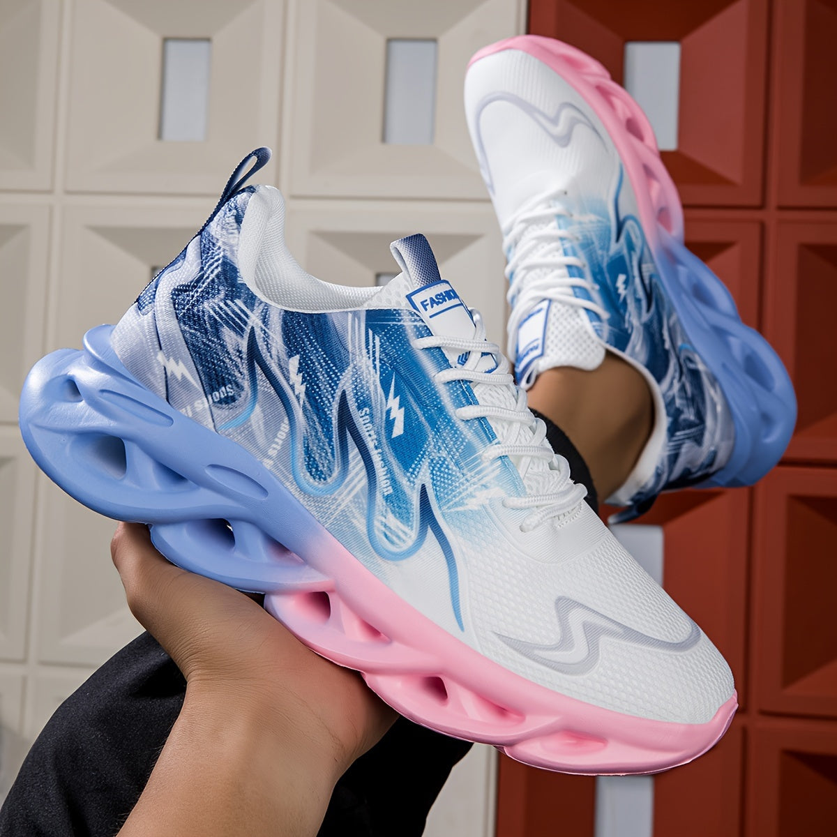 Unisex Lightweight Breathable Running Shoes – Shock Absorbing, White Blue Pink Blue