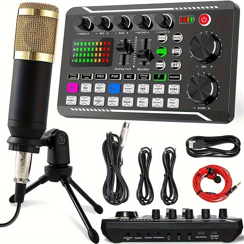 All-in-One Podcasting Kit with Condenser Microphone and Mixer for Studio Recording Voice Overs Streaming