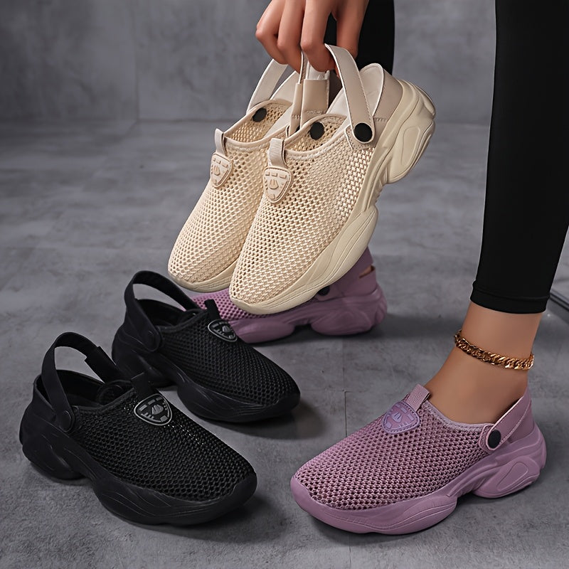Women's Mesh Casual Sneakers Lightweight Summer Shoes Cushioned Sole Beige White