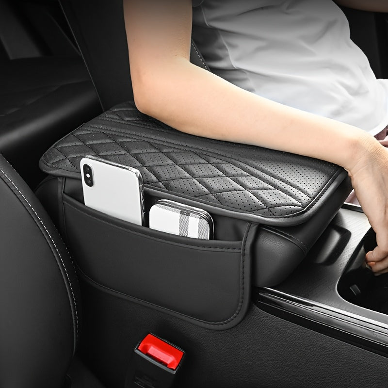 Car Interior Armrest Pad with Storage Bag PU Leather Durable Accessory