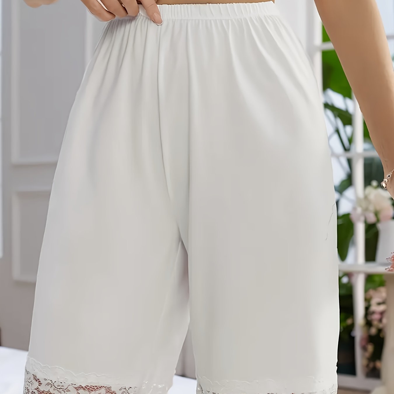 Women's Plus Size Black Lace Detail Shorts Stretchy Loose Fit Casual Wear