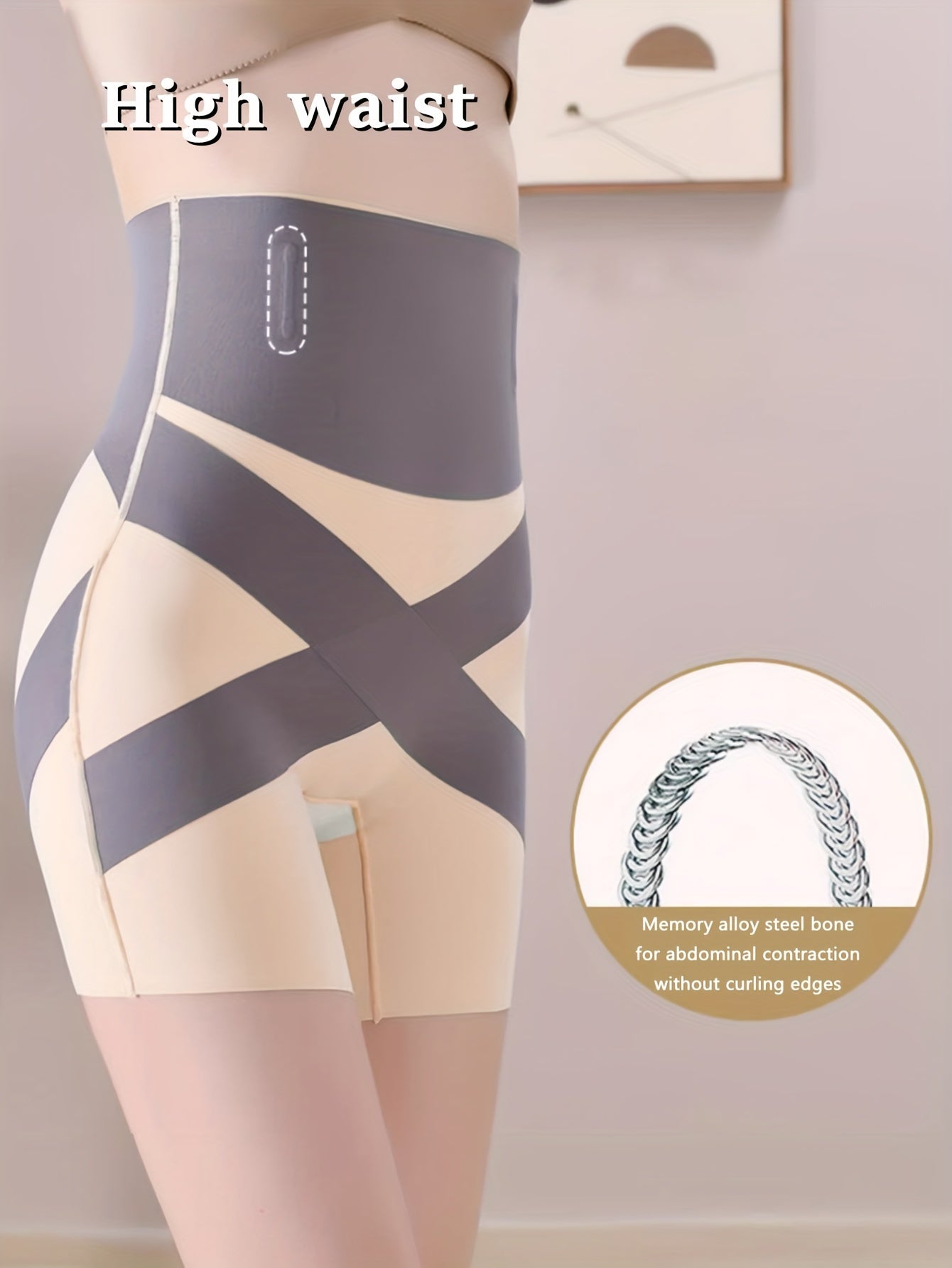 Pantalones cortos moldeadores de cintura alta para mujer, de poliamida y spandex, con tirantes cruzados, soporte y reducción de muslos