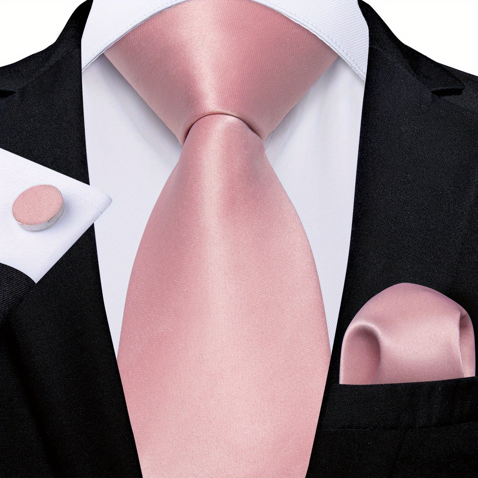 Stylish Men's Pink Patterned Tie Set with Pocket Square, Hanky, and Cufflinks - Perfect for Weddings or as a Gift