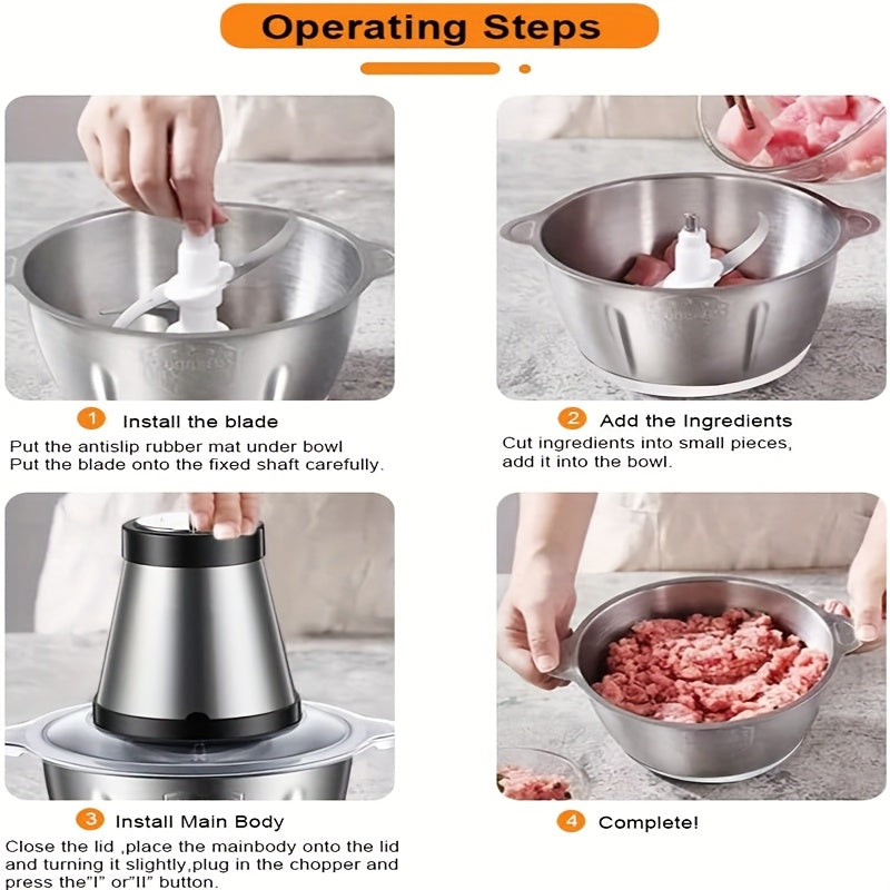 2L katta sig'imli zanglamaydigan po'latdan yasalgan go'sht maydalagich, 30000 RPM motor bilan, EU plagi, oson nazorat uchun shaffof qopqoq - Uy oshxonalari uchun mukammal, go'sht tayyorlash asbobi.