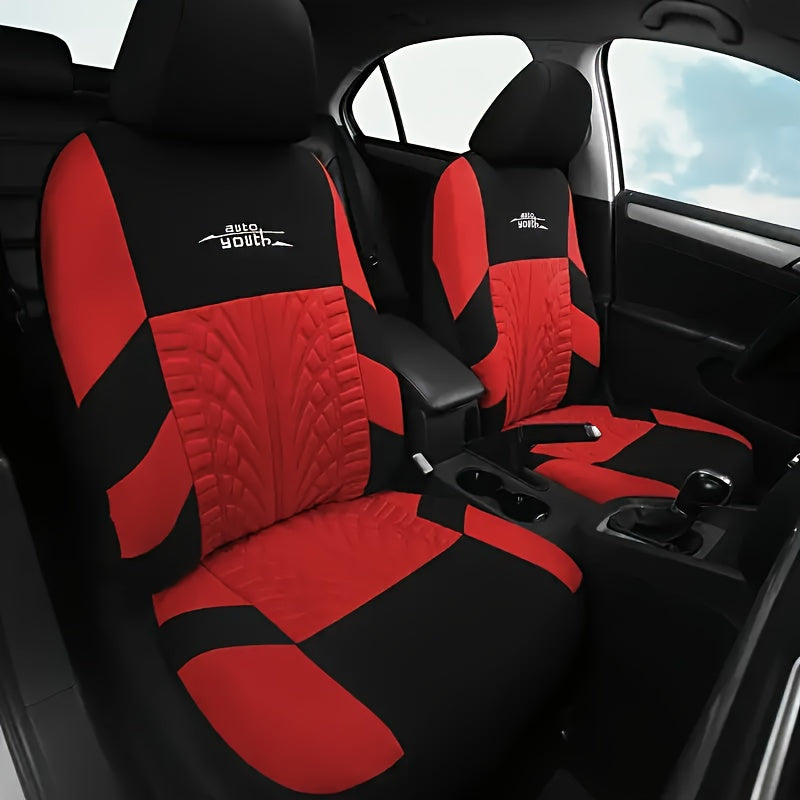 Durable Polyester Car Seat Covers for 5-Seater Vehicles with Red/Black or Blue/Black Patterns