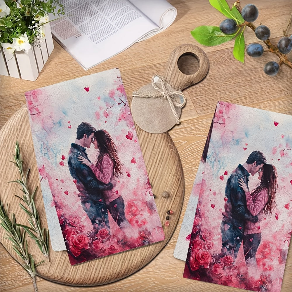 Set of 2 Soft Kitchen Towels Cherry Blossom Heart Design 40x60cm Absorbent