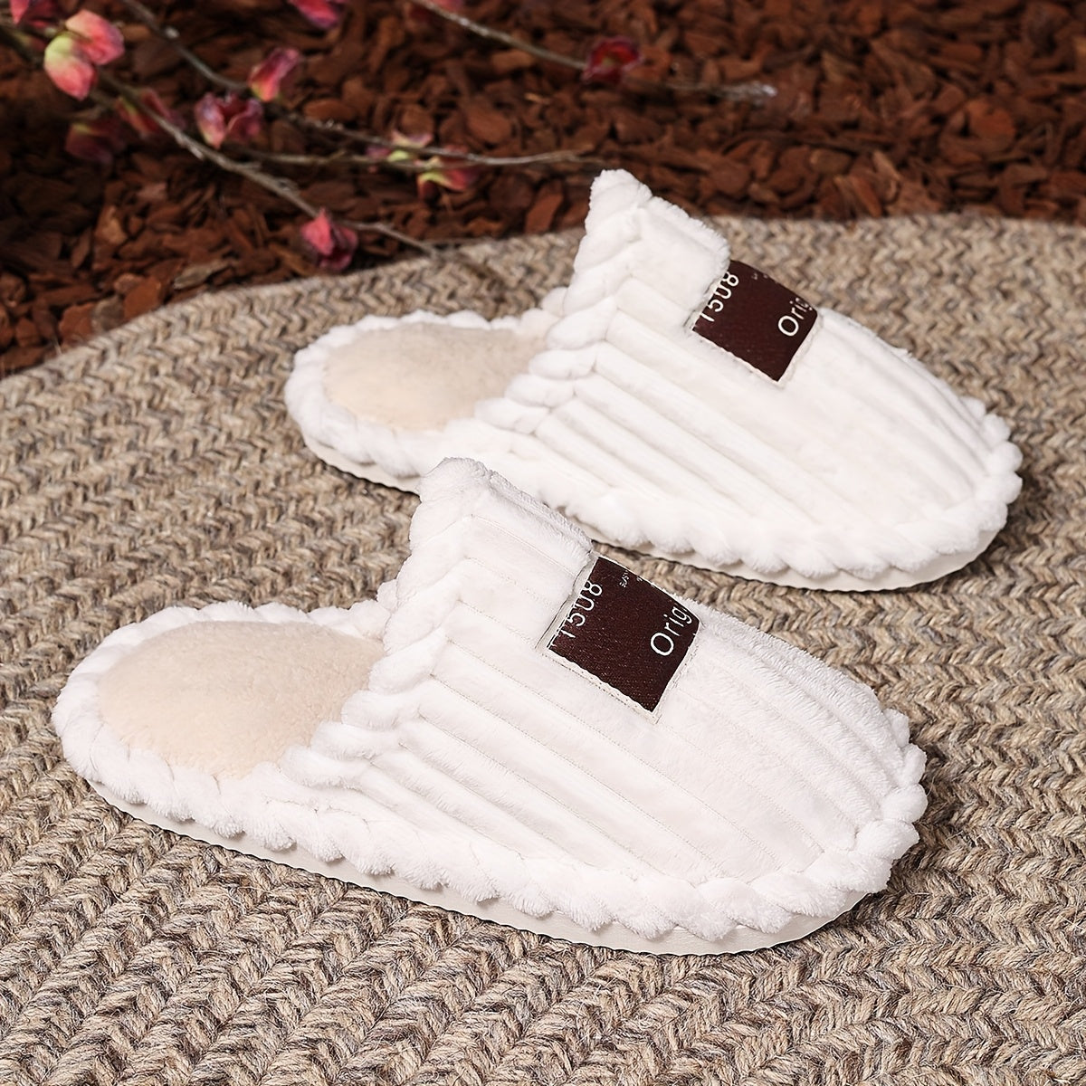 Uniseks korduroy paxta bilan qoplangan yopiladigan shippaklar, antiskid taglik bilan, ichki uy poyabzali uchun ayollar va erkaklar