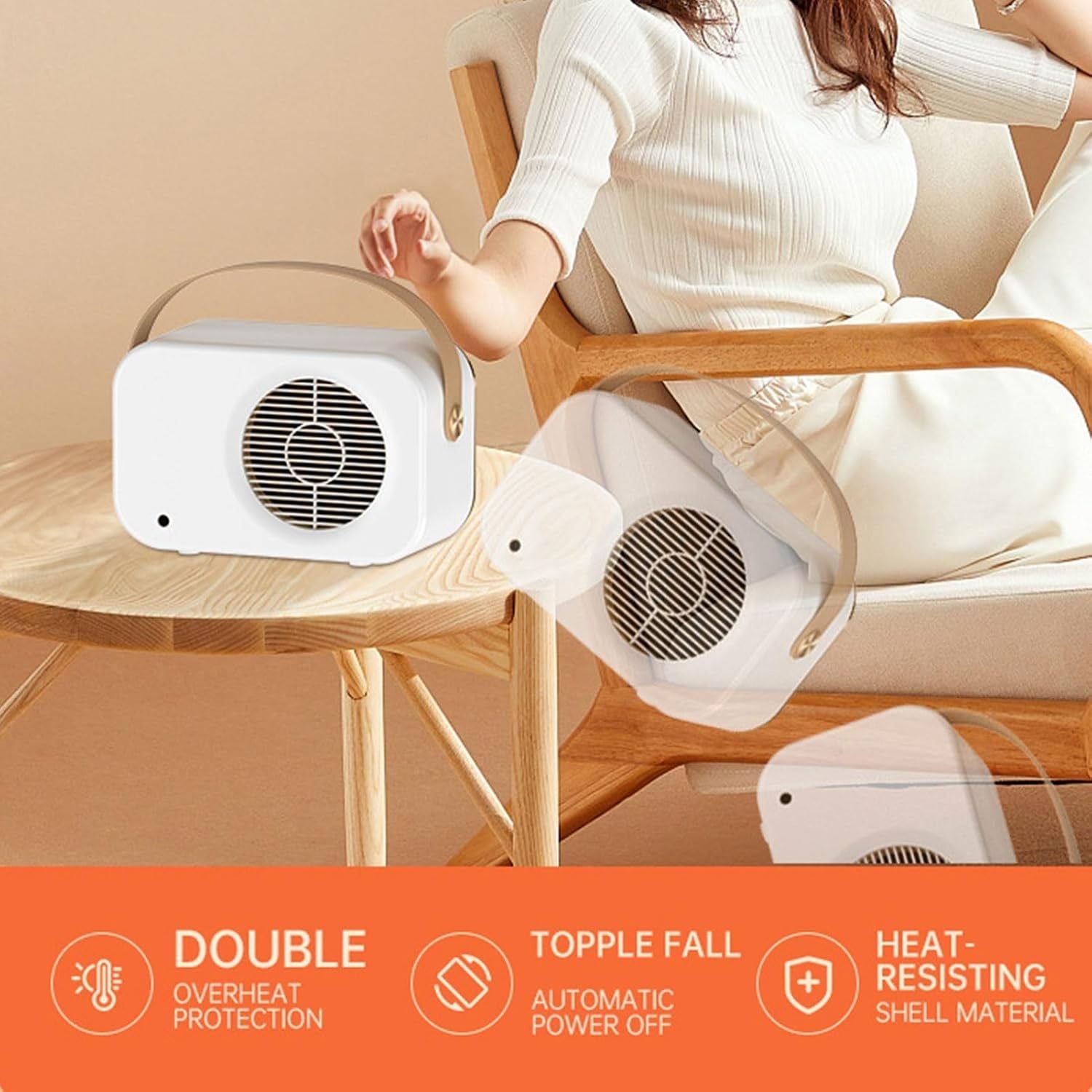 Calefactor portátil de 1200W con protección contra sobrecalentamiento y funcionamiento silencioso para dormitorio y oficina