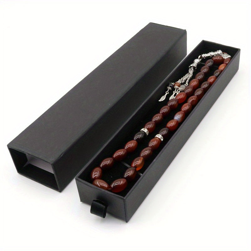 Agate Oval Tasbih Muslim Prayer Beads Rosary Eid Gift Set for Men Women