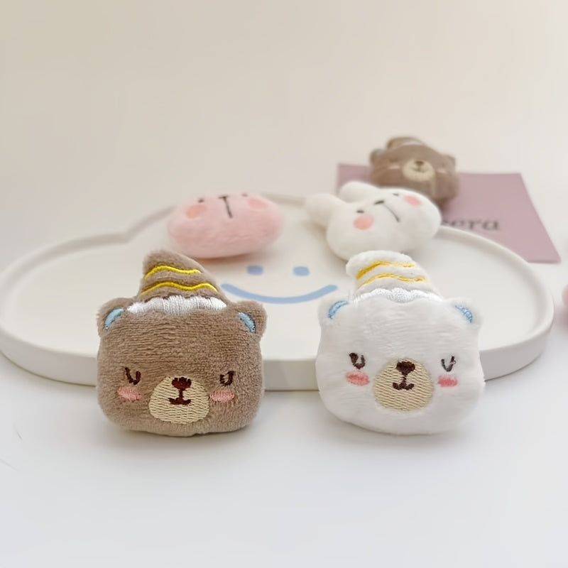 Set of 4 Cartoon Animal Brooch Pins for Women Fabric Rabbit and Bear Accessories for Clothing and Decor