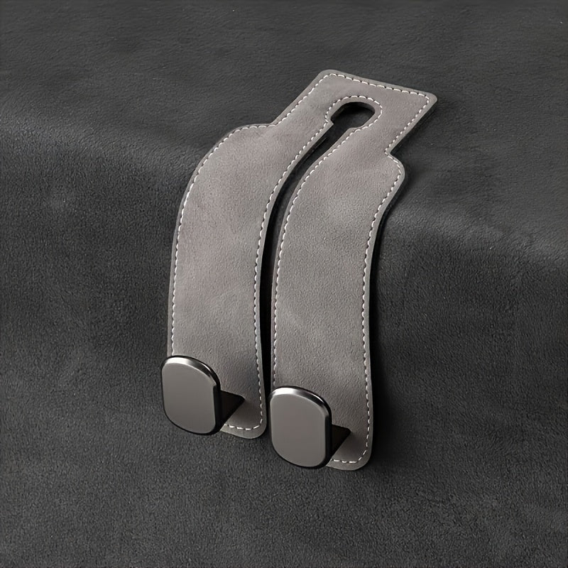Universal Faux Leather Car Seat Headrest Hooks with Concealed Metal Slots