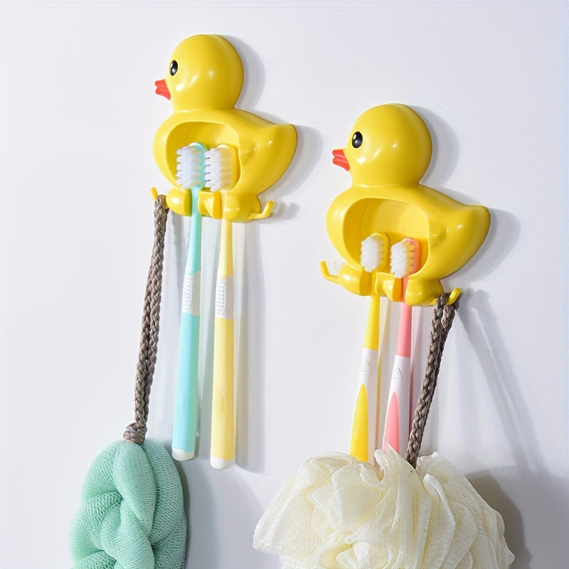 Cute Duck Design Wall-Mounted Toothbrush Holder Waterproof Plastic Organizer with Suction Cup