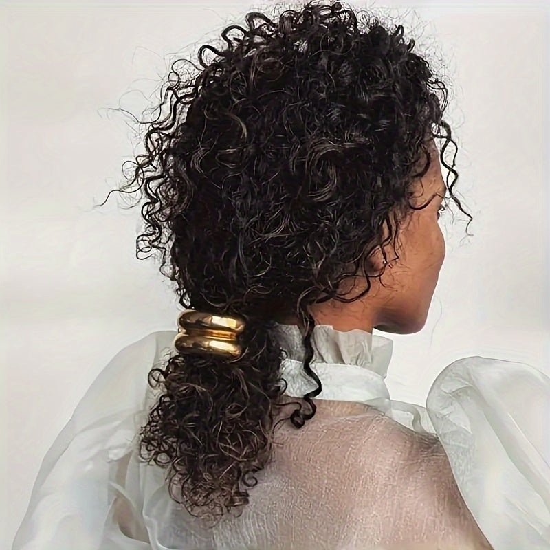 Set of 3 Gold Alloy Hair Ties for Women and Girls Elastic Ponytail Holders Stylish Updos