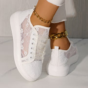 Women's White Floral Lace Mesh Breathable Sneakers for Walking and Travel