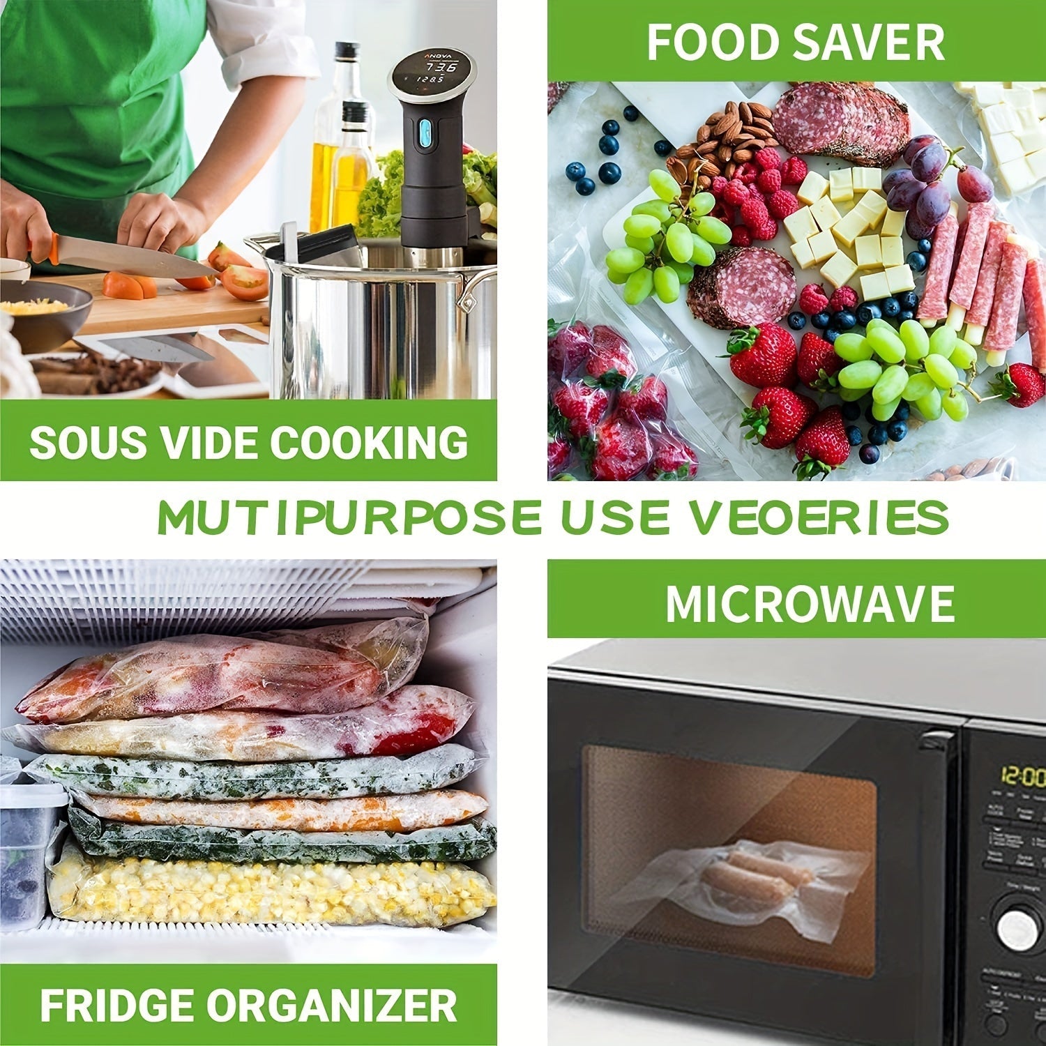 Vacuum Sealer Bags 3m Food Storage Bags BPA-Free 7-Layer Diamond Pattern