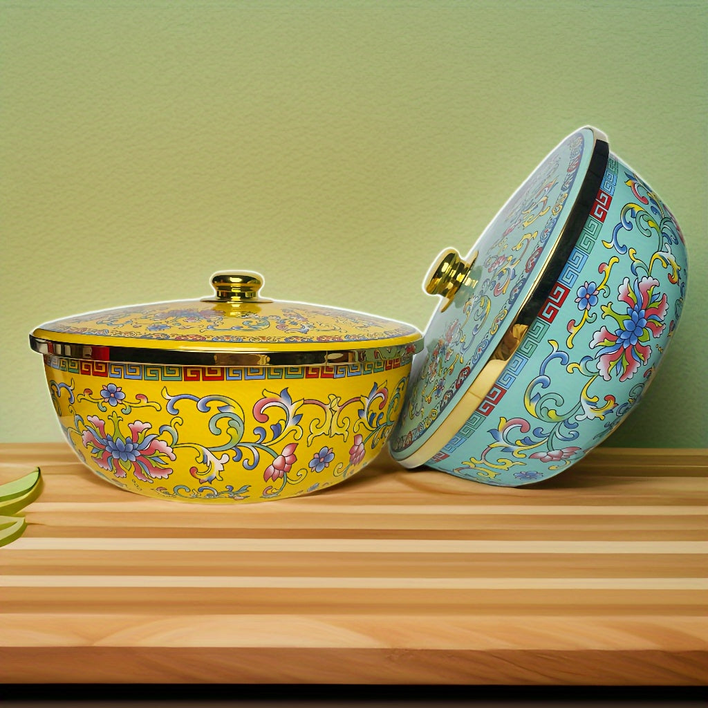 Enamel Mixing Bowl with Lid, Large Salad Basin for Kitchen and Dining