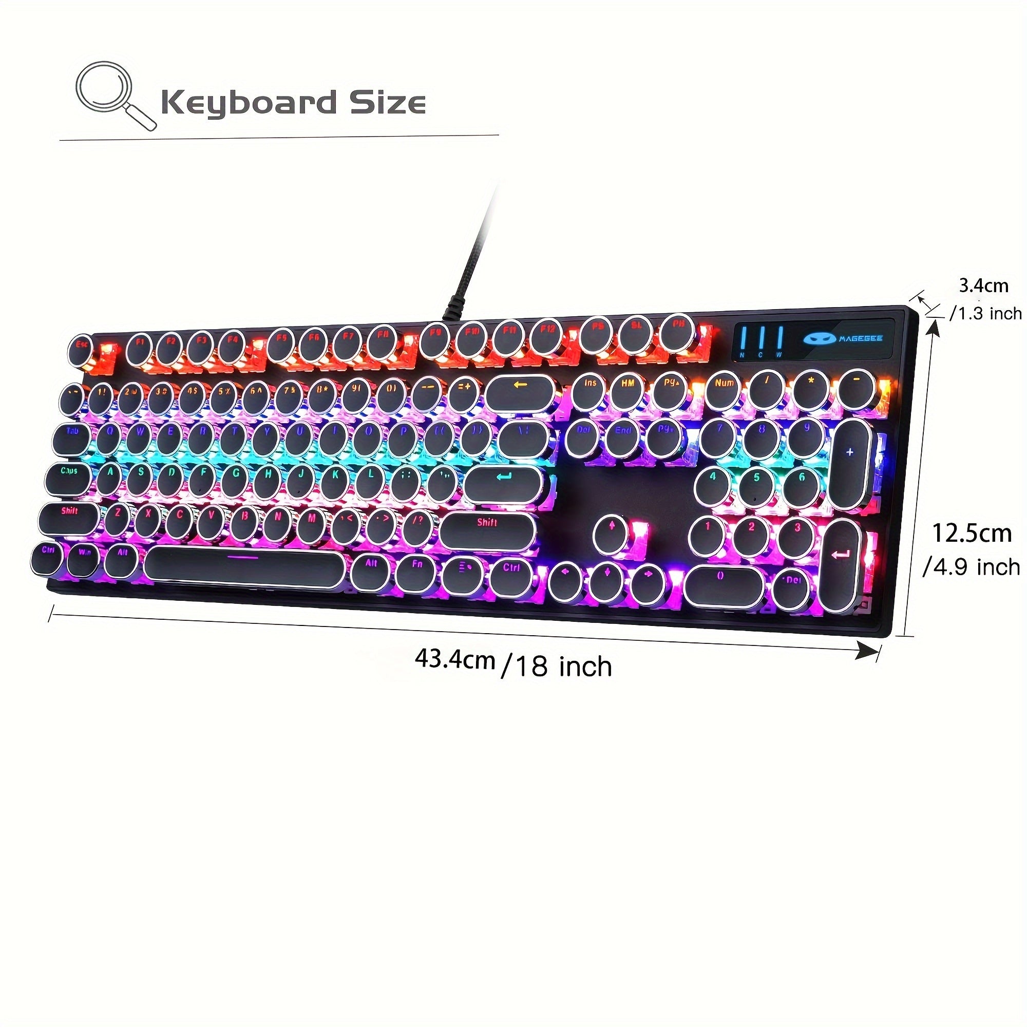 Mechanical Gaming Keyboard with RGB Backlit Round Keycaps for Game and Office Use