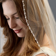 Bridal Veil Fingertip Length Beaded Tulle Wedding Accessory