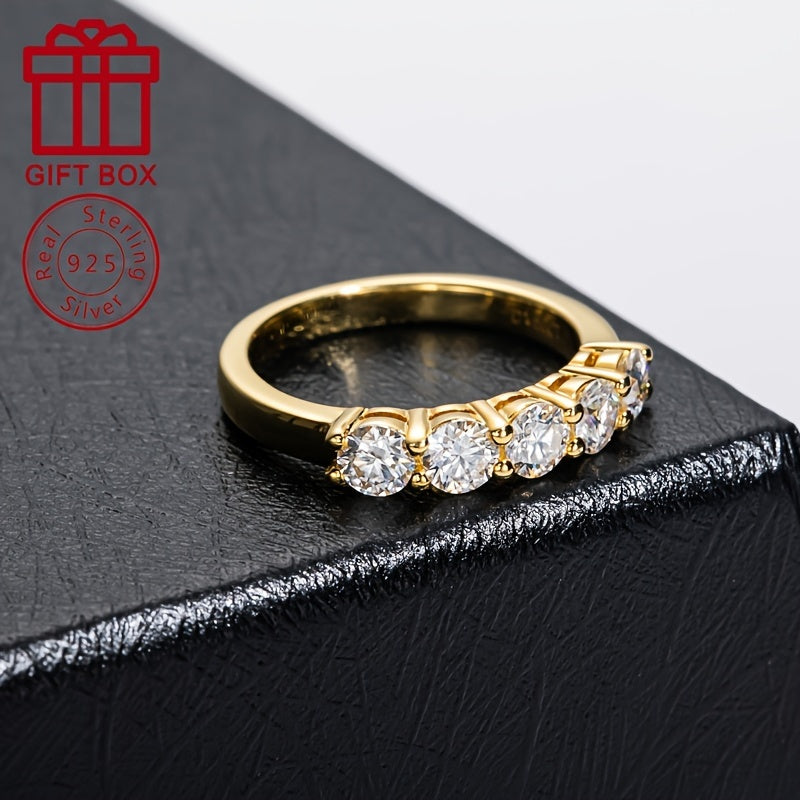 Silver Moissanite Anniversary Ring 14K Gold Plated 1.5CT Engagement Band for Women