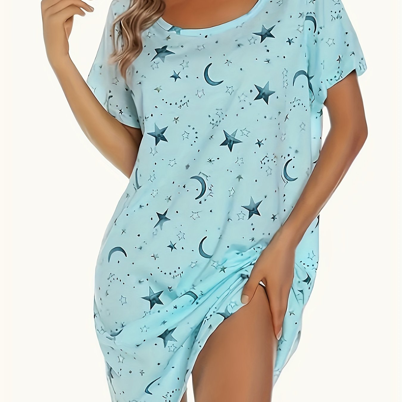 Women's Sleep Dress Soft Cotton Starry Night Sky Butterfly Print Lounge Wear