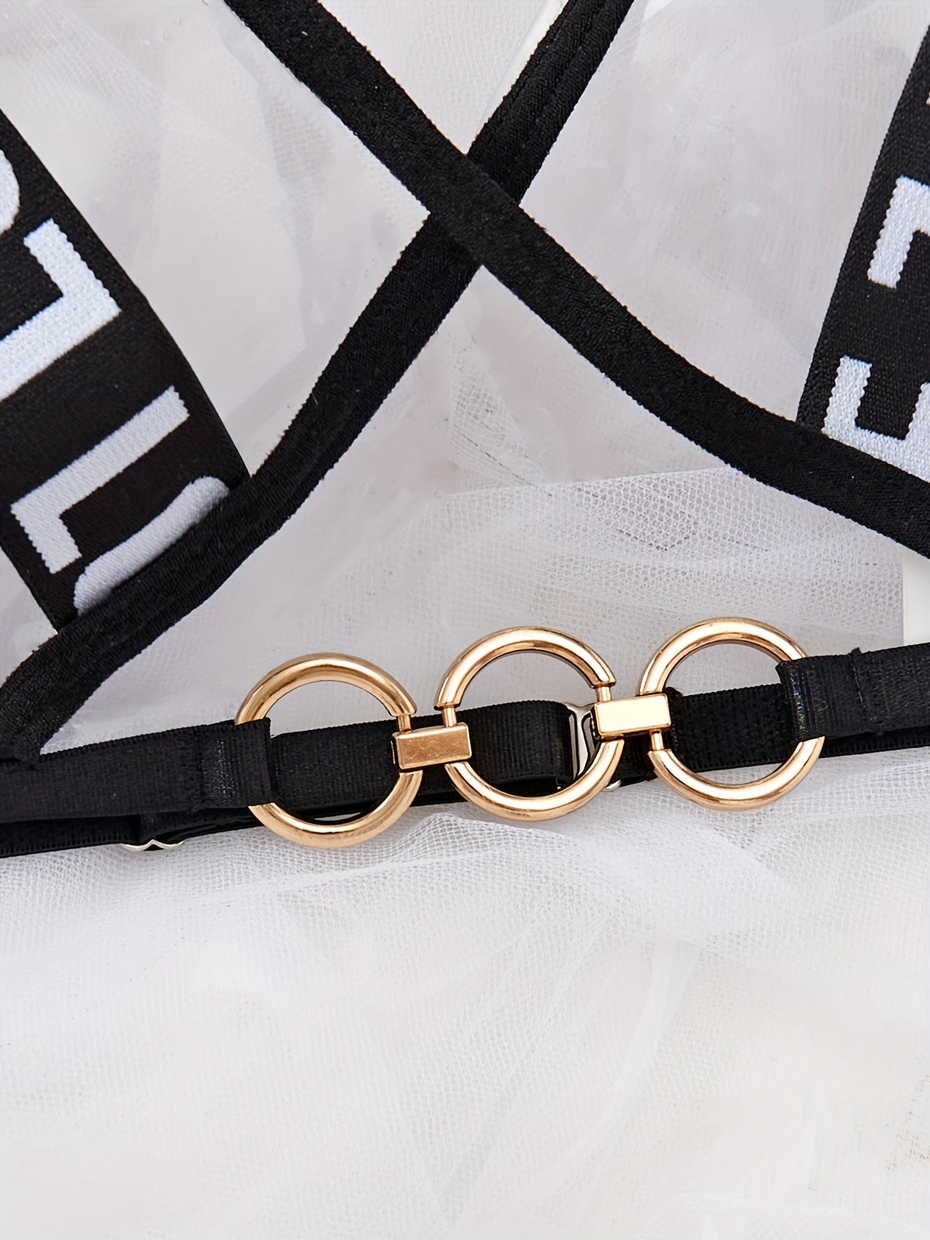 Sexy Lingerie Set with Cross Band Ring Decoration Bra and Low Waist Thong for Mature Women