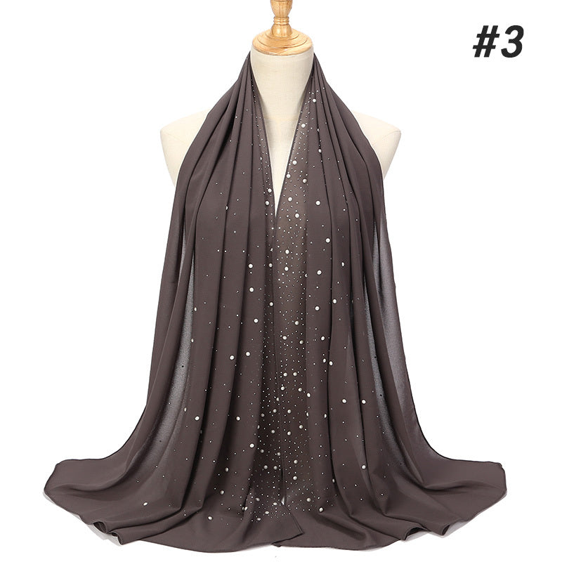 Women’s Shimmery Faux Diamond Chiffon Scarf Bubble Shawl Solid Color Breathable Sun Protection