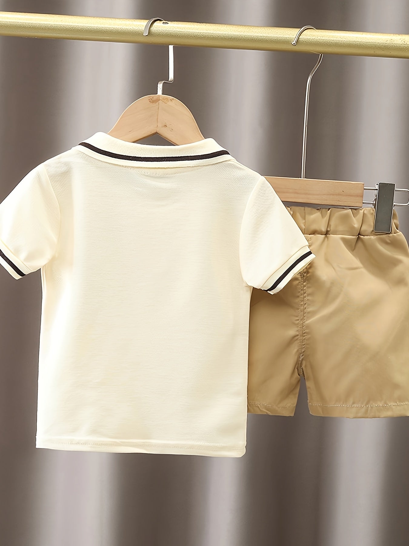 Baby Boy Summer Outfit Cotton Short Sleeve Polo Shirt and Pocket Shorts with Bear Embroidery