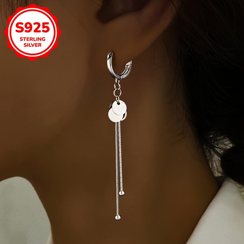 Women's Silver Earrings with Round Tassel Pendants, 925 Silver, 3g