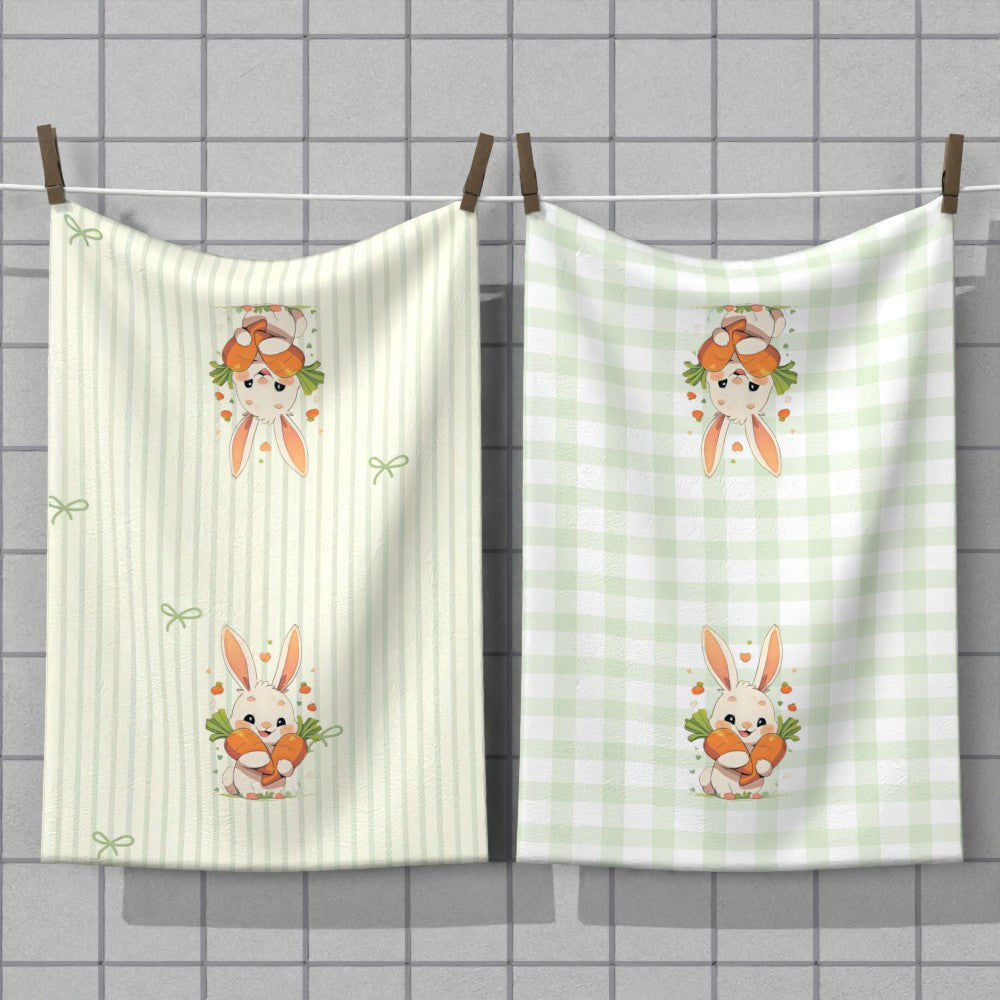 Two-Piece Rabbit and Carrot Tea Towels 45.72x66.04cm Polyester Absorbent