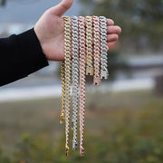 Y2K Rhinestone Cuban Link Chain Necklace and Bracelet Set for Hip Hop Style