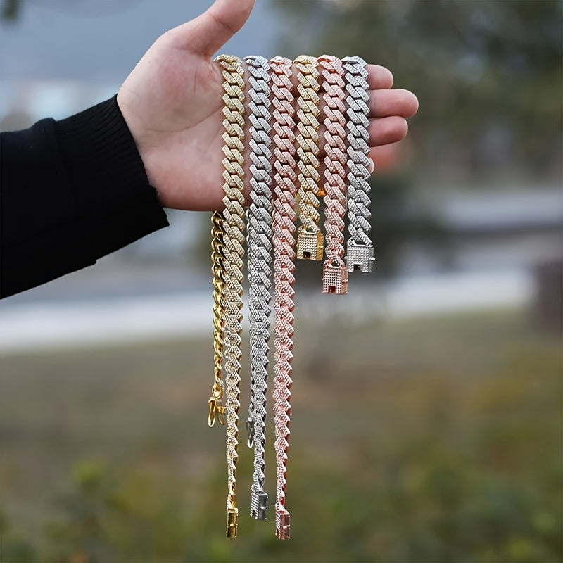 Y2K Rhinestone Kuban zanjir va bilaguzuk to'plami, Hip Hop uslub uchun