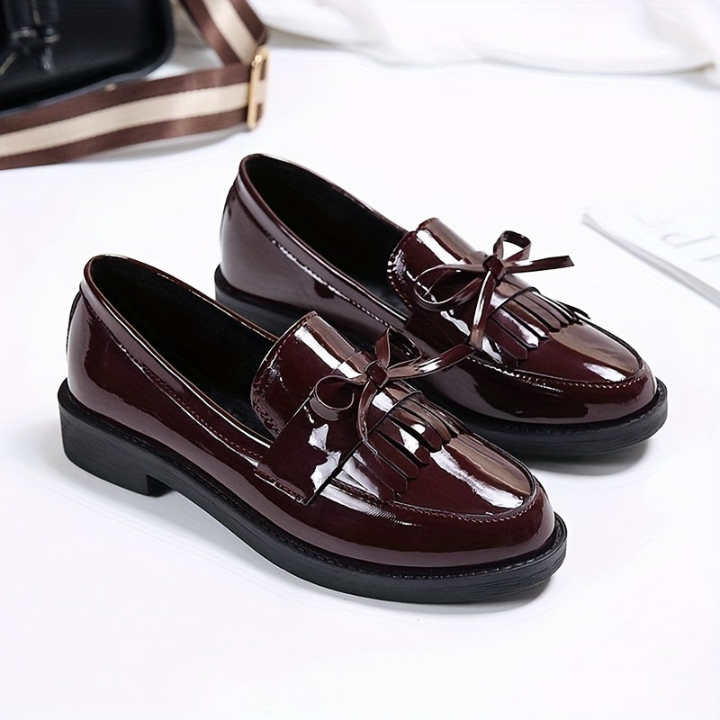 Women's Slip-On Shoes Preppy Style Solid Color Round Toe Bow Embellishment Man-Made Materials