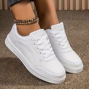Women White Casual Sneakers Lightweight Lace-Up All-Season Athletic Shoes