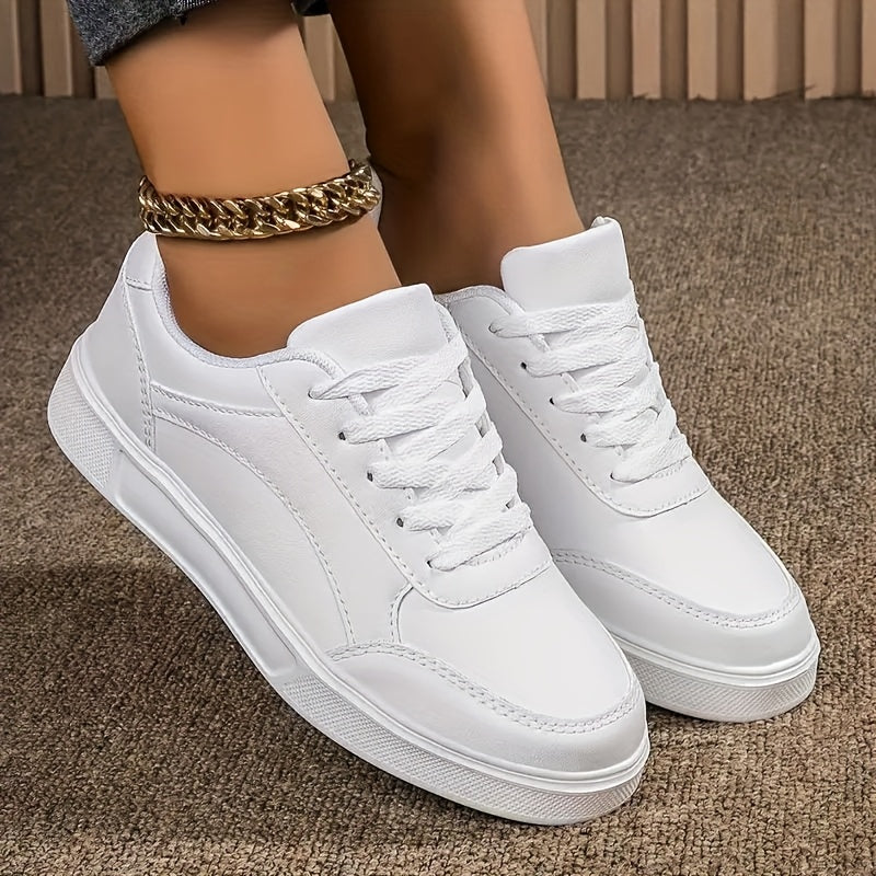 Women White Casual Sneakers Lightweight Lace-Up All-Season Athletic Shoes