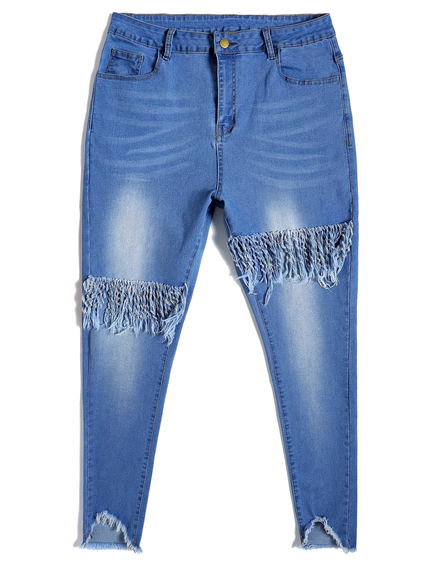 Women's Oversized Blue Ruffled Jeans Women Denim Casual Pants